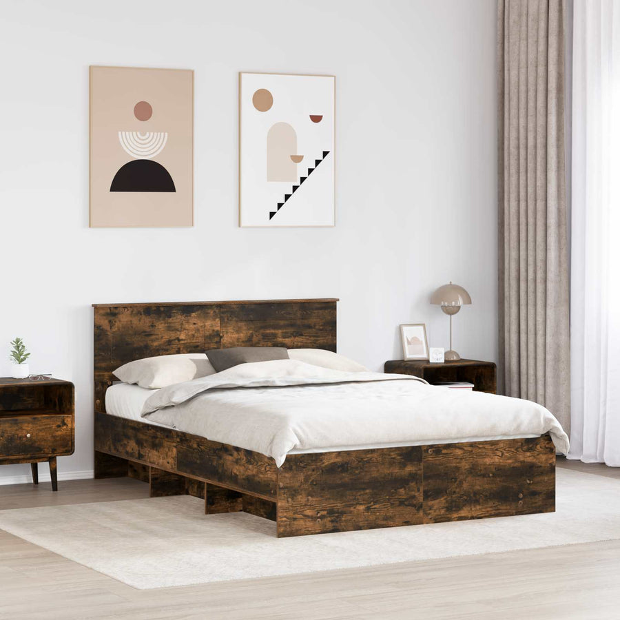 Bedframe met hoofdeinde Gerookt eiken 140 x 200 cm Bewerkt hout