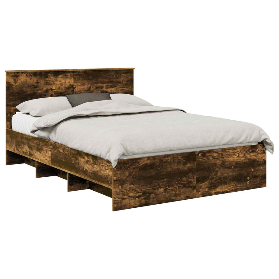 Bedframe met hoofdeinde Gerookt eiken 140 x 200 cm Bewerkt hout