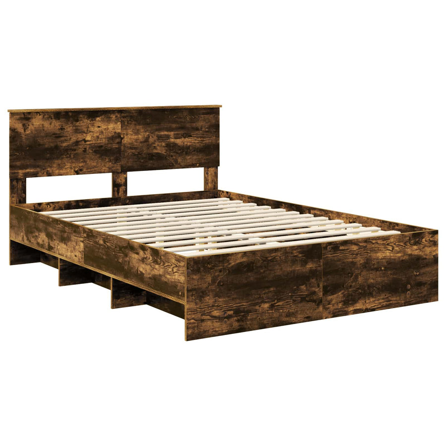 Bedframe met hoofdeinde Gerookt eiken 140 x 200 cm Bewerkt hout