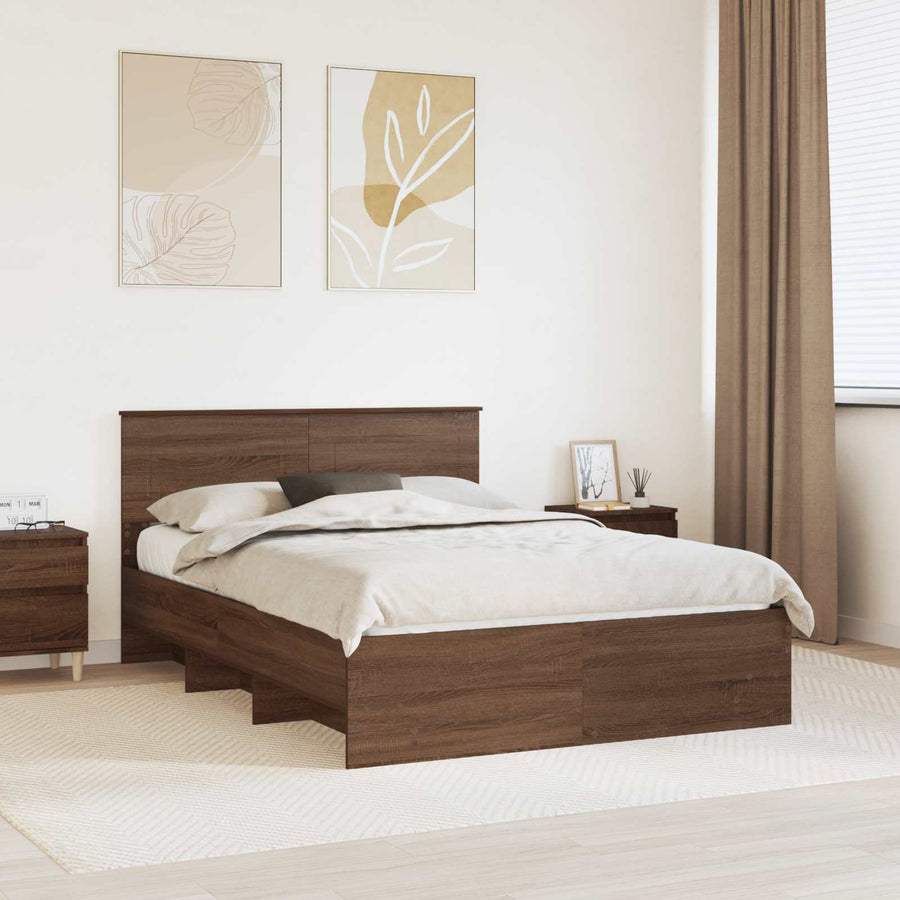 Bedframe met hoofdeinde Bruin Eiken 140 x 200 cm Bewerkt hout