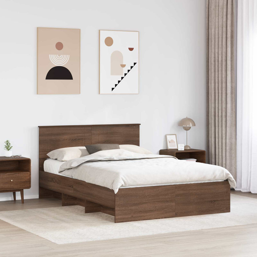 Bedframe met hoofdeinde Bruin Eiken 140 x 200 cm Bewerkt hout