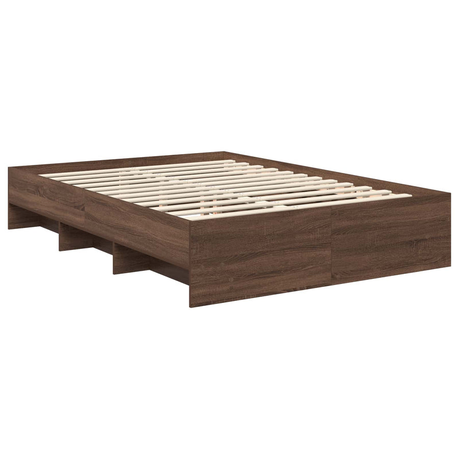 Bedframe met hoofdeinde Bruin Eiken 140 x 200 cm Bewerkt hout
