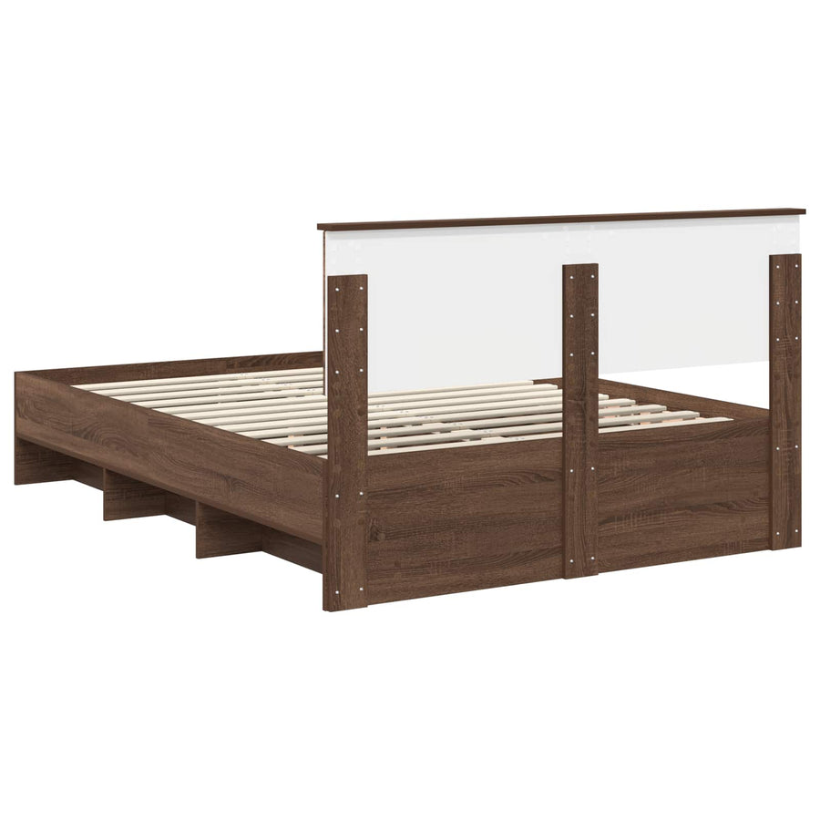 Bedframe met hoofdeinde Bruin Eiken 140 x 200 cm Bewerkt hout