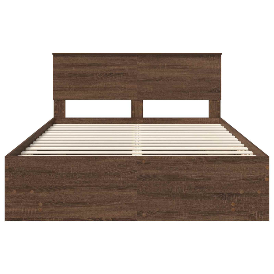 Bedframe met hoofdeinde Bruin Eiken 140 x 200 cm Bewerkt hout