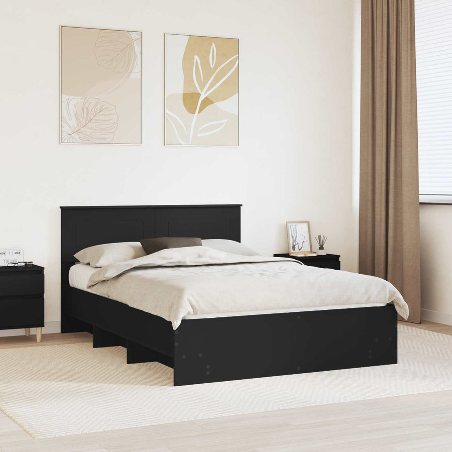 Bedframe met hoofdeinde Zwart 140 x 200 cm Bewerkt hout