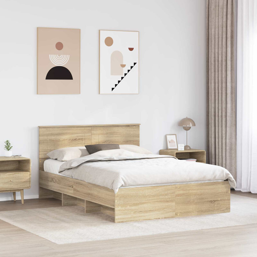 Bedframe met hoofdeinde Sonoma Eiken 140 x 200 cm Bewerkt hout
