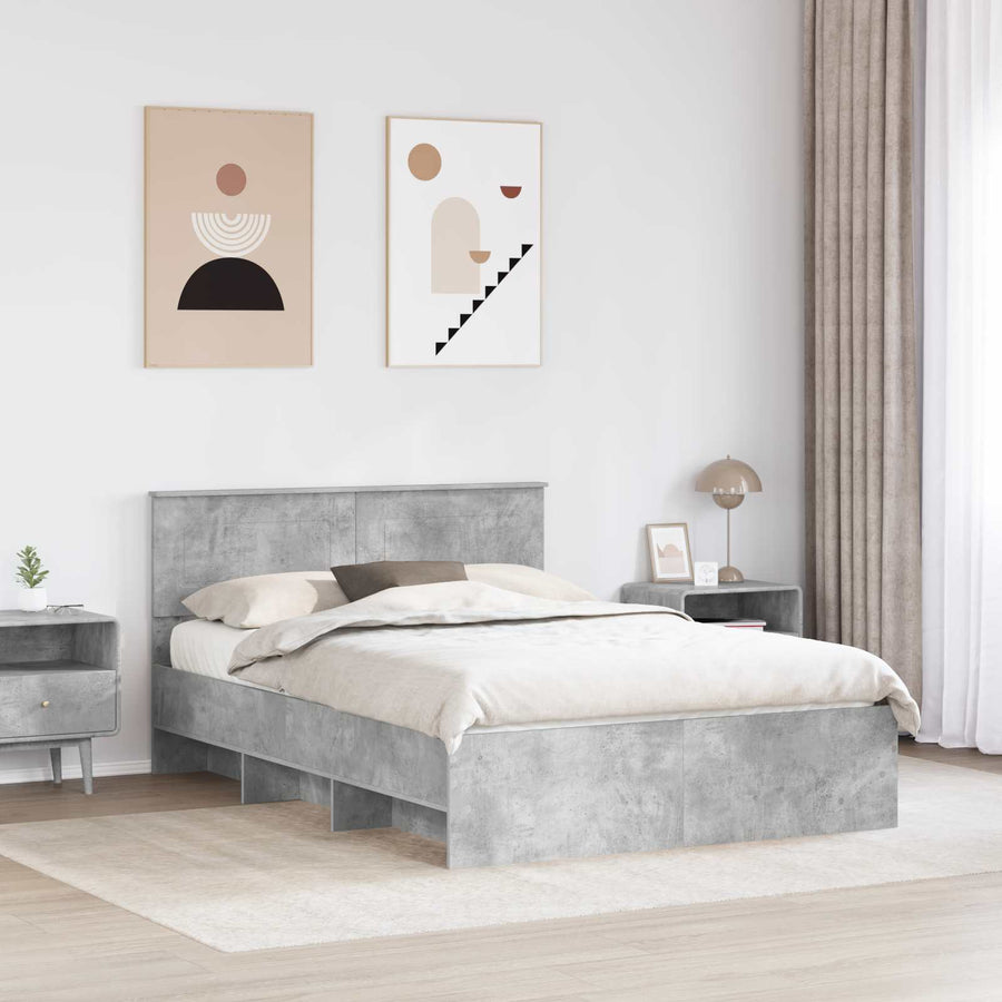 Bedframe met hoofdeinde Beton Grijs 140 x 200 cm Bewerkt hout