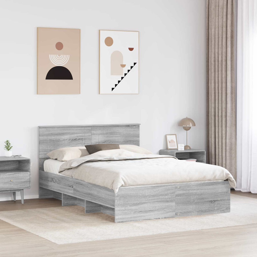 Bedframe met hoofdeinde Grijs Sonoma 140 x 200 cm Bewerkt hout