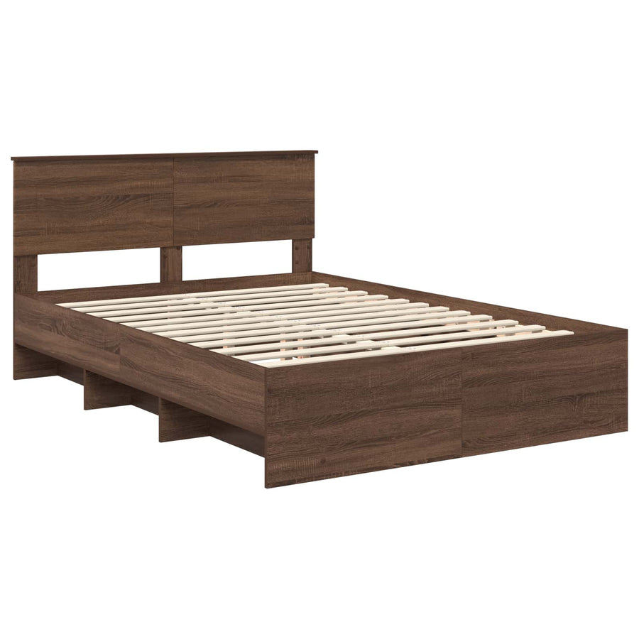 Bedframe met hoofdeinde Bruin Eiken 140 x 200 cm Bewerkt hout