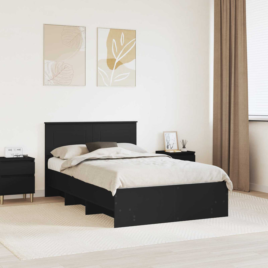 Bedframe met hoofdeinde Zwart 137 x 203 cm Bewerkt hout