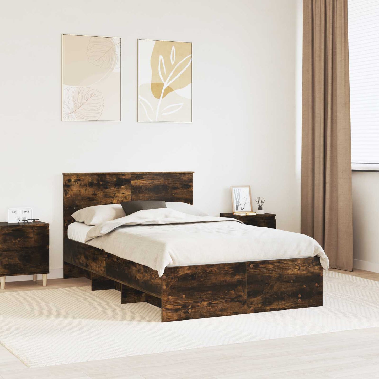 Bedframe met hoofdeinde Gerookt eiken 137 x 203 cm Bewerkt hout