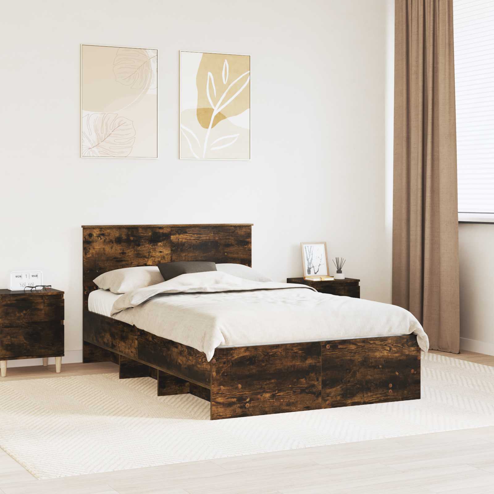 Bedframe met hoofdeinde Gerookt eiken 137 x 203 cm Bewerkt hout