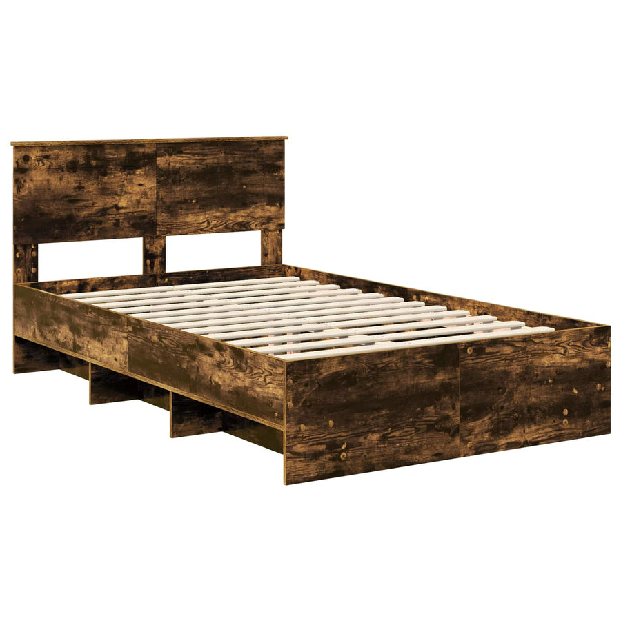 Bedframe met hoofdeinde Gerookt eiken 137 x 203 cm Bewerkt hout