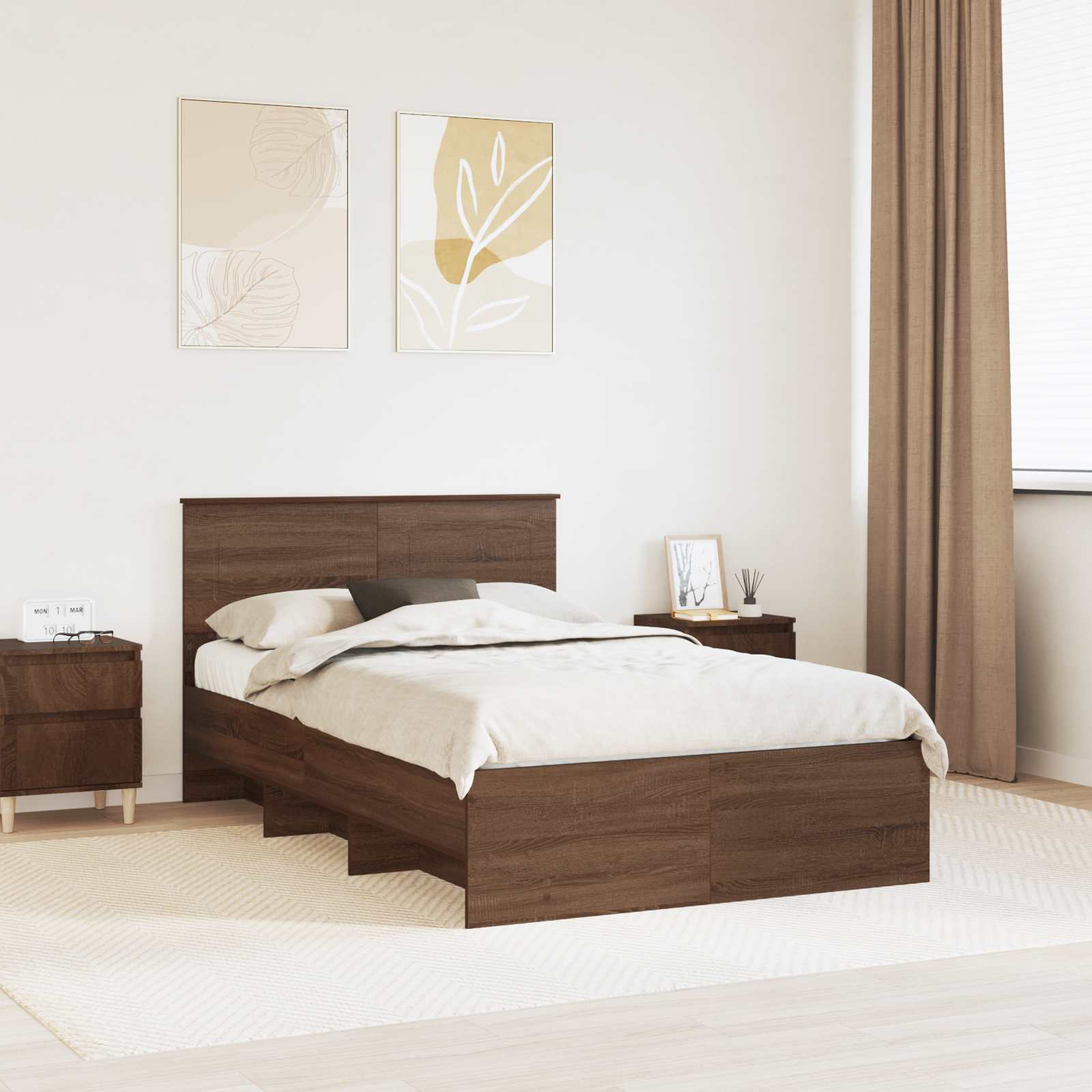 Bedframe met hoofdeinde Bruin Eiken 137 x 203 cm Bewerkt hout