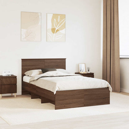 Bedframe met hoofdeinde Bruin Eiken 137 x 203 cm Bewerkt hout