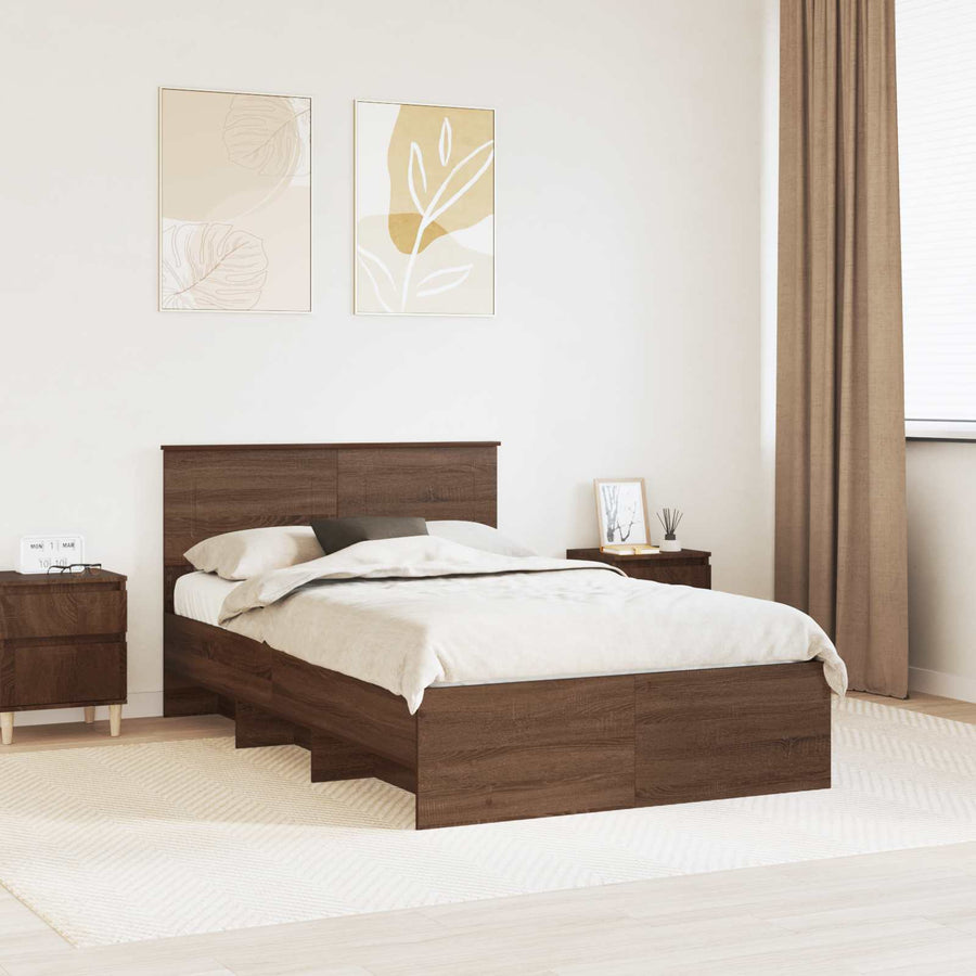 Bedframe met hoofdeinde Bruin Eiken 137 x 203 cm Bewerkt hout