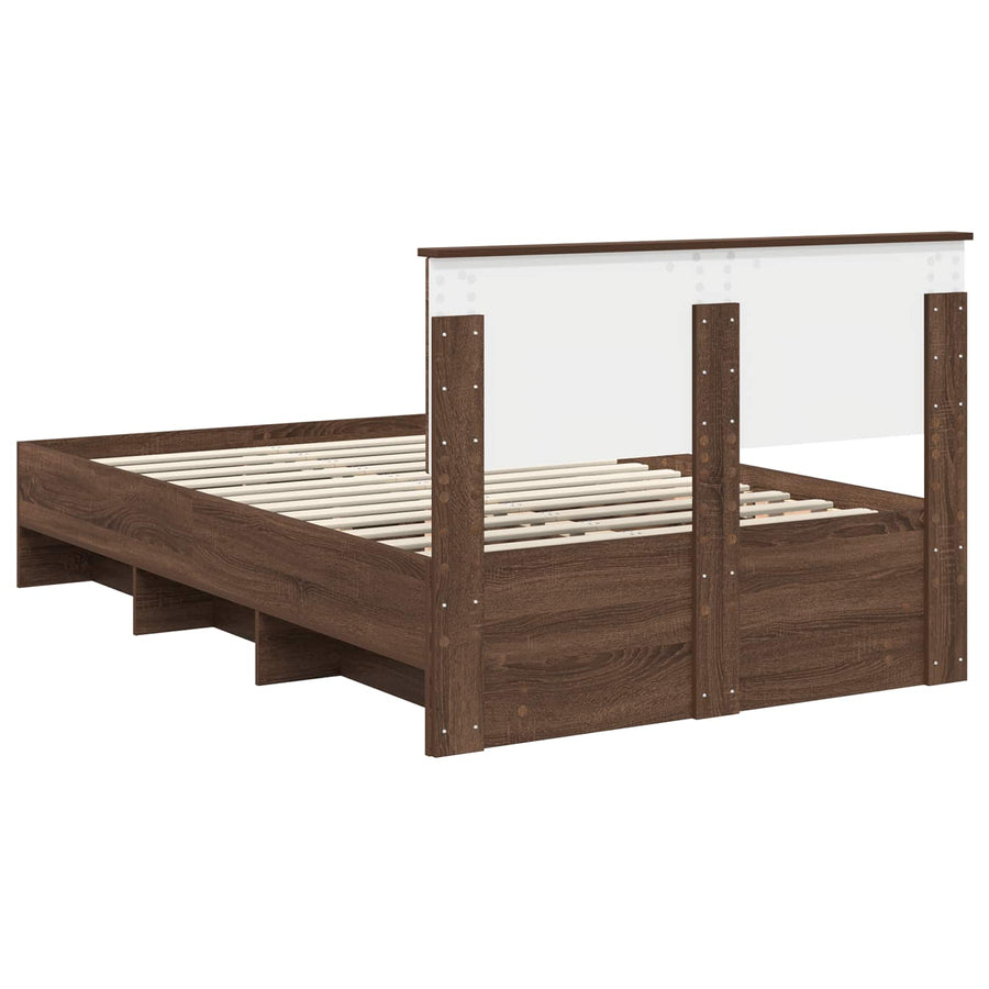 Bedframe met hoofdeinde Bruin Eiken 137 x 203 cm Bewerkt hout