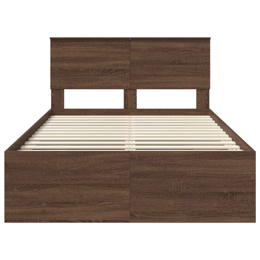 Bedframe met hoofdeinde Bruin Eiken 137 x 203 cm Bewerkt hout
