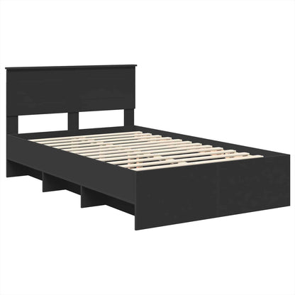 Bedframe met hoofdeinde Zwart 120 x 123 cm Bewerkt hout