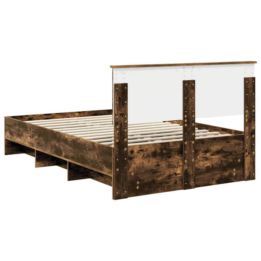 Bedframe met hoofdeinde Gerookt eiken 120 x 123 cm Bewerkt hout