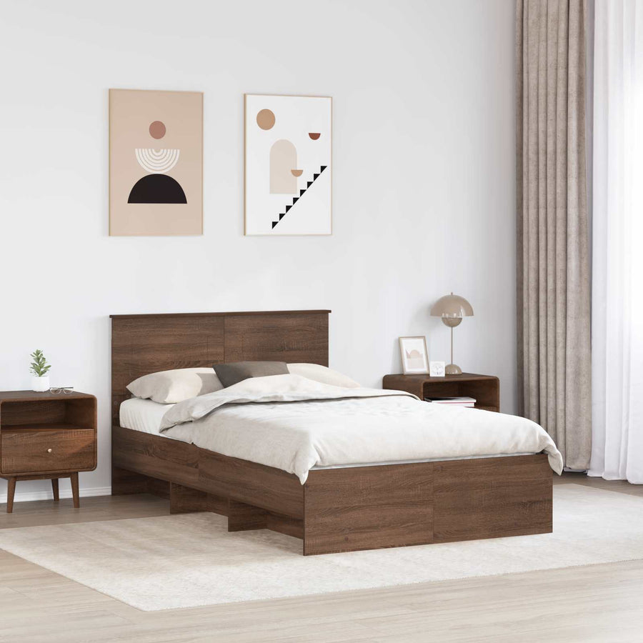 Bedframe met hoofdeinde Bruin Eiken 120 x 123 cm Bewerkt hout