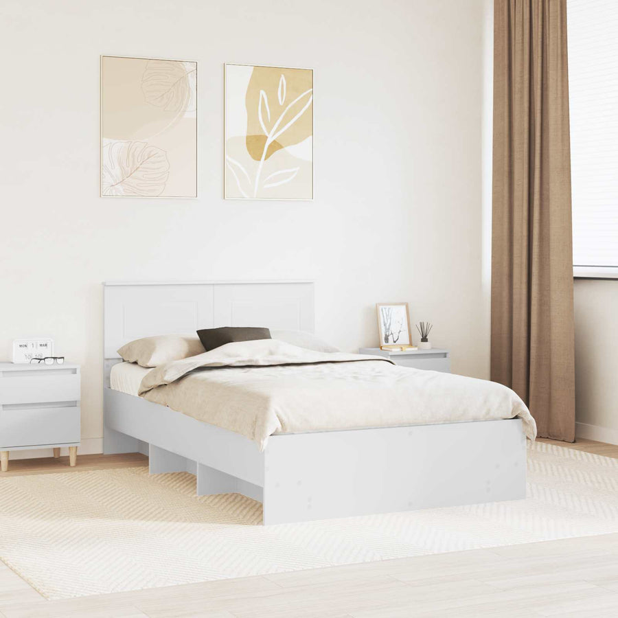 Bedframe met hoofdeinde Wit 120 x 123 cm Bewerkt hout