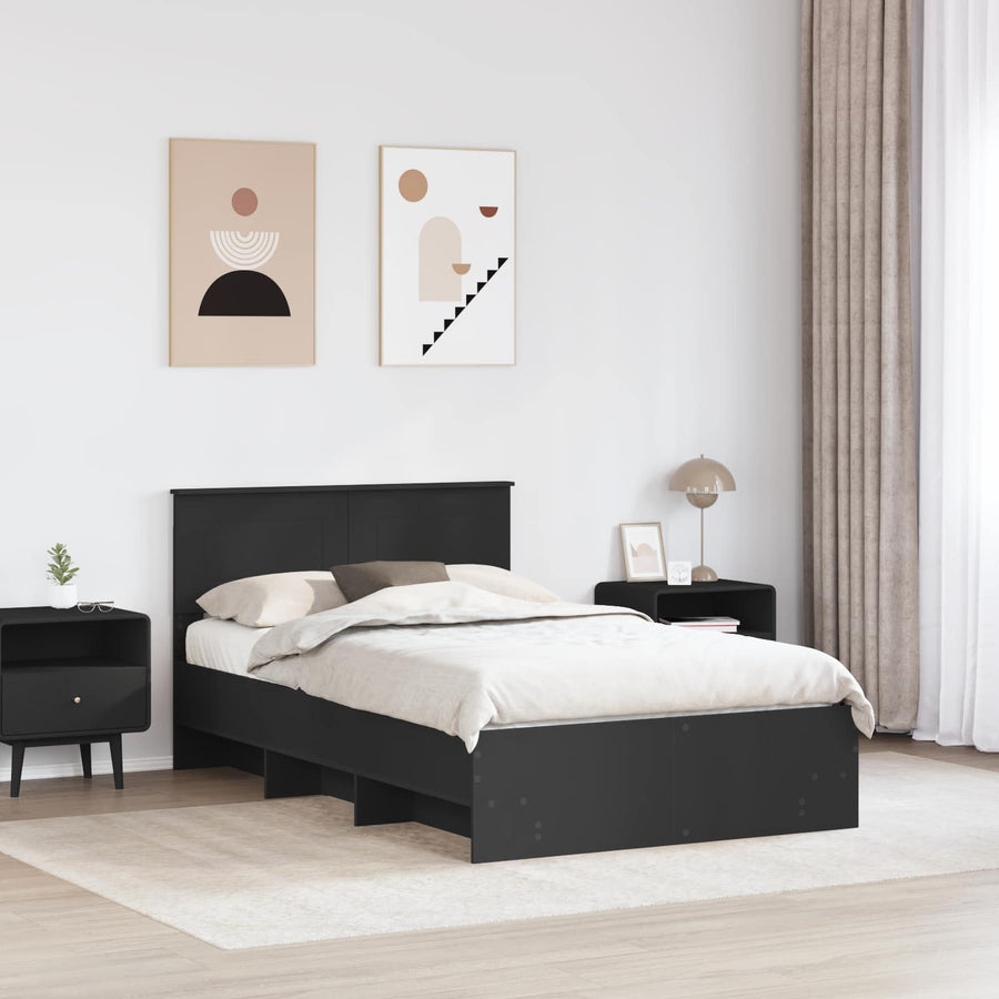 Bedframe met hoofdeinde Zwart 120 x 123 cm Bewerkt hout