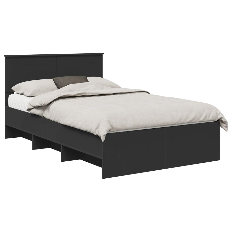 Bedframe met hoofdeinde Zwart 120 x 123 cm Bewerkt hout