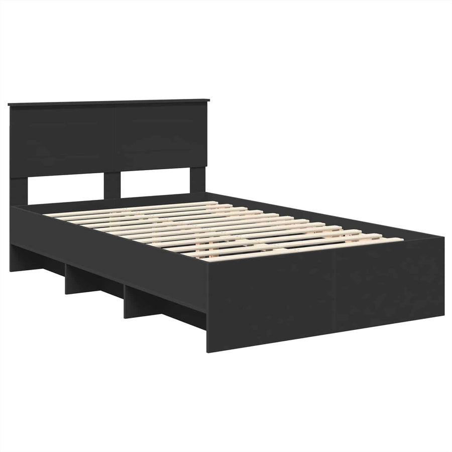 Bedframe met hoofdeinde Zwart 120 x 123 cm Bewerkt hout