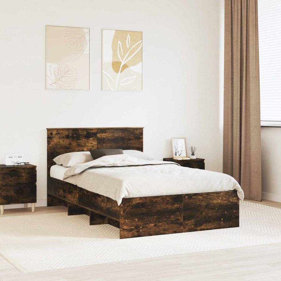 Bedframe met hoofdeinde Gerookt eiken 120 x 123 cm Bewerkt hout
