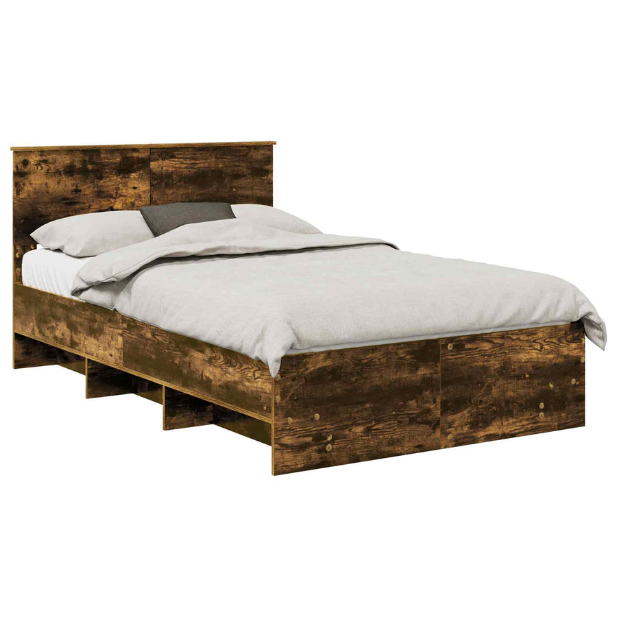 Bedframe met hoofdeinde Gerookt eiken 120 x 123 cm Bewerkt hout