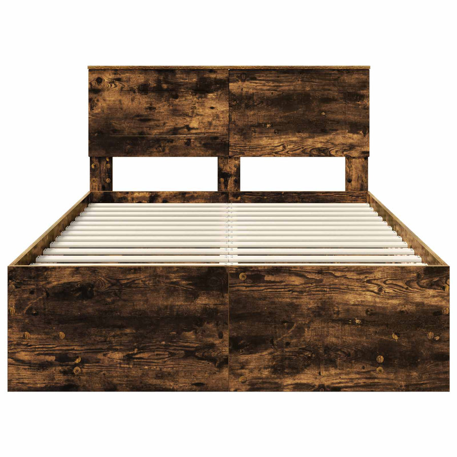 Bedframe met hoofdeinde Gerookt eiken 120 x 123 cm Bewerkt hout