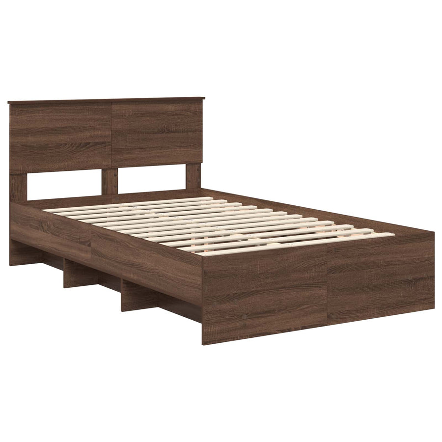 Bedframe met hoofdeinde Bruin Eiken 120 x 123 cm Bewerkt hout