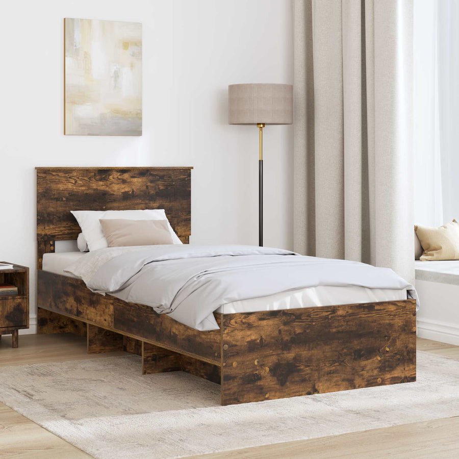 Bedframe met hoofdeinde Gerookt eiken 120 x 123 cm Bewerkt hout