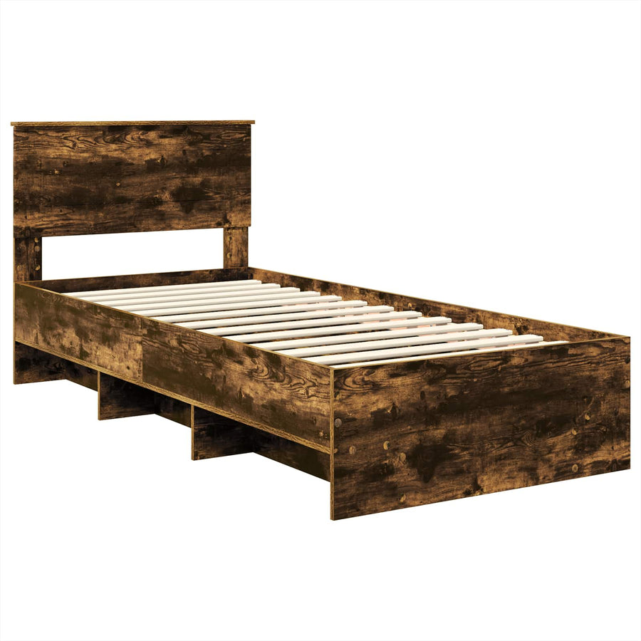 Bedframe met hoofdeinde Gerookt eiken 120 x 123 cm Bewerkt hout