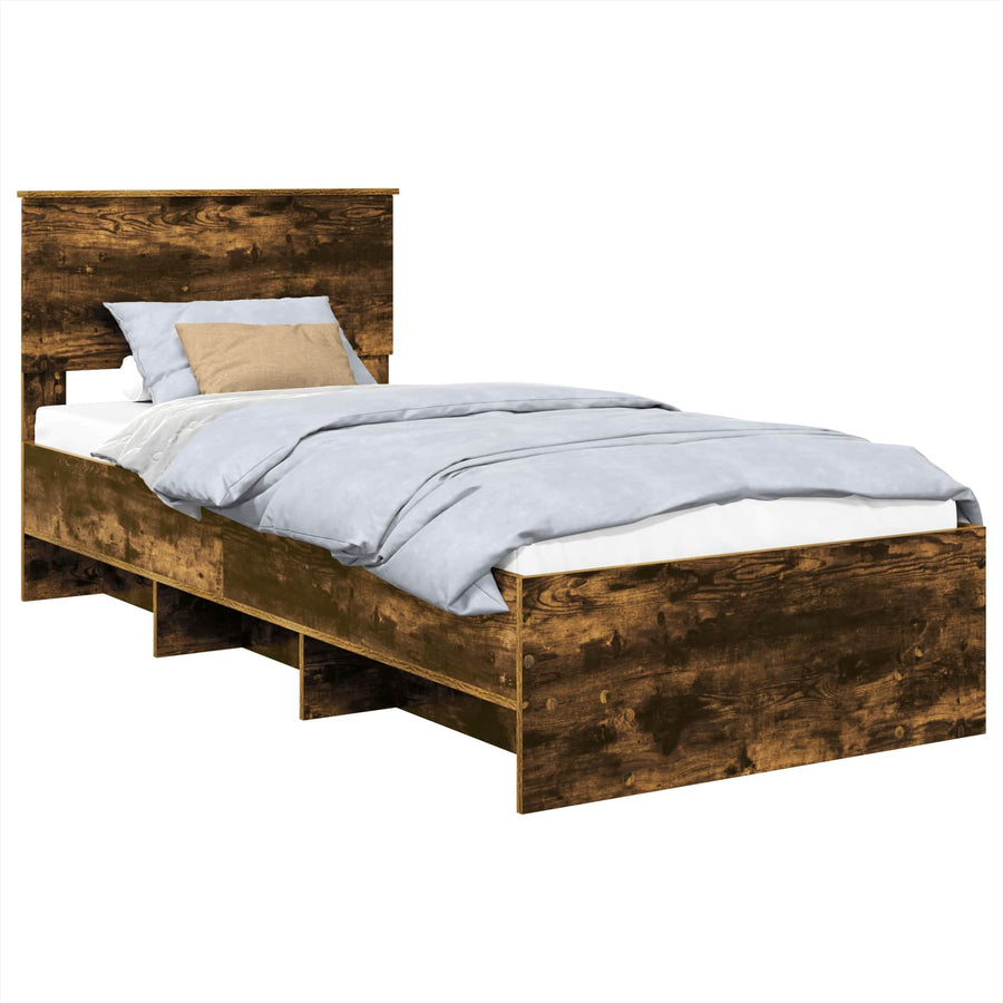 Bedframe met hoofdeinde Gerookt eiken 90 x 200 cm Bewerkt hout