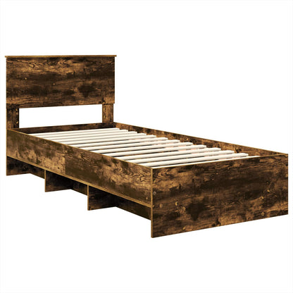 Bedframe met hoofdeinde Gerookt eiken 90 x 200 cm Bewerkt hout