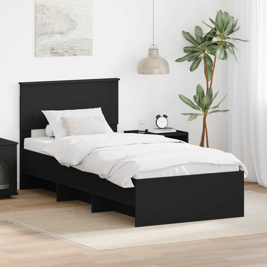 Bedframe met hoofdeinde Zwart 80 x 200 cm Bewerkt hout