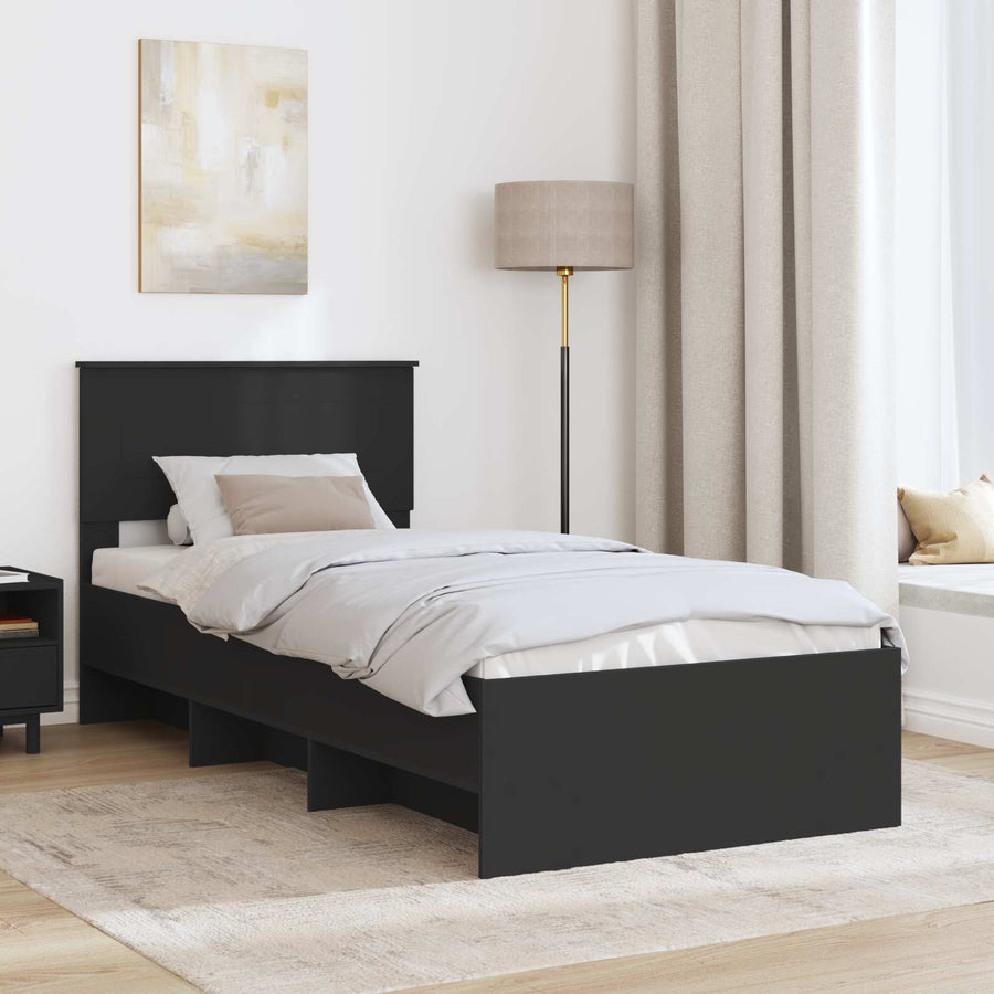 Bedframe met hoofdeinde Zwart 80 x 200 cm Bewerkt hout