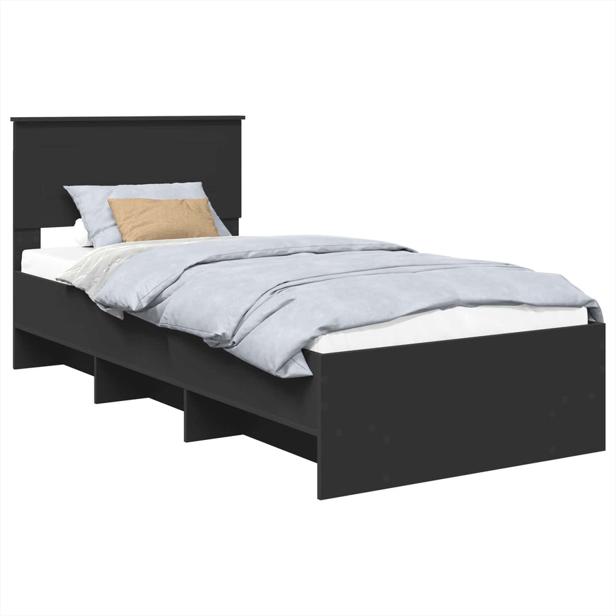 Bedframe met hoofdeinde Zwart 80 x 200 cm Bewerkt hout