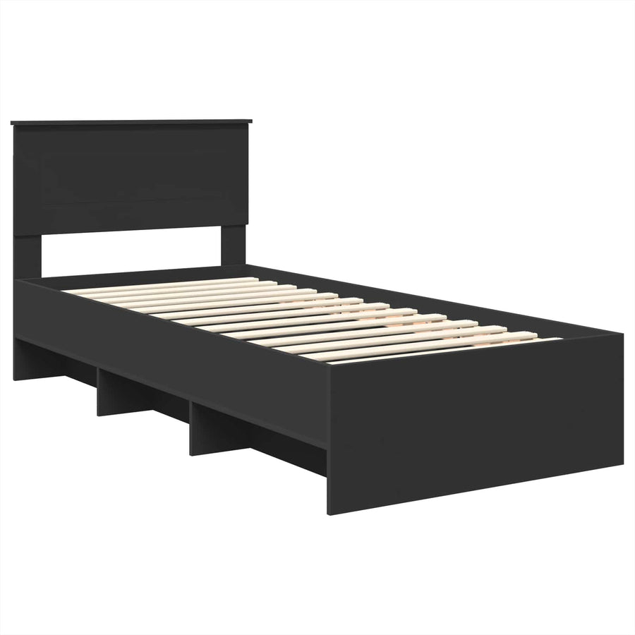 Bedframe met hoofdeinde Zwart 80 x 200 cm Bewerkt hout