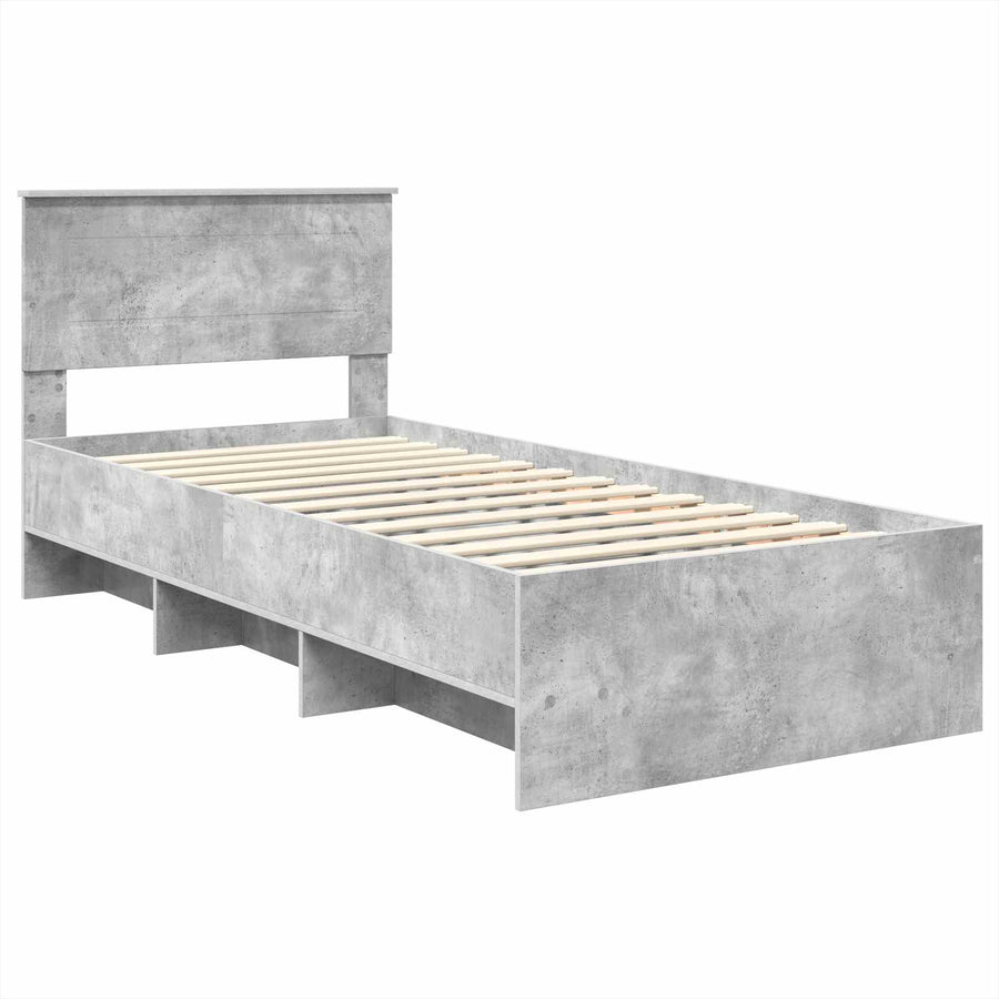 Bedframe met hoofdeinde Beton Grijs 80 x 200 cm Bewerkt hout