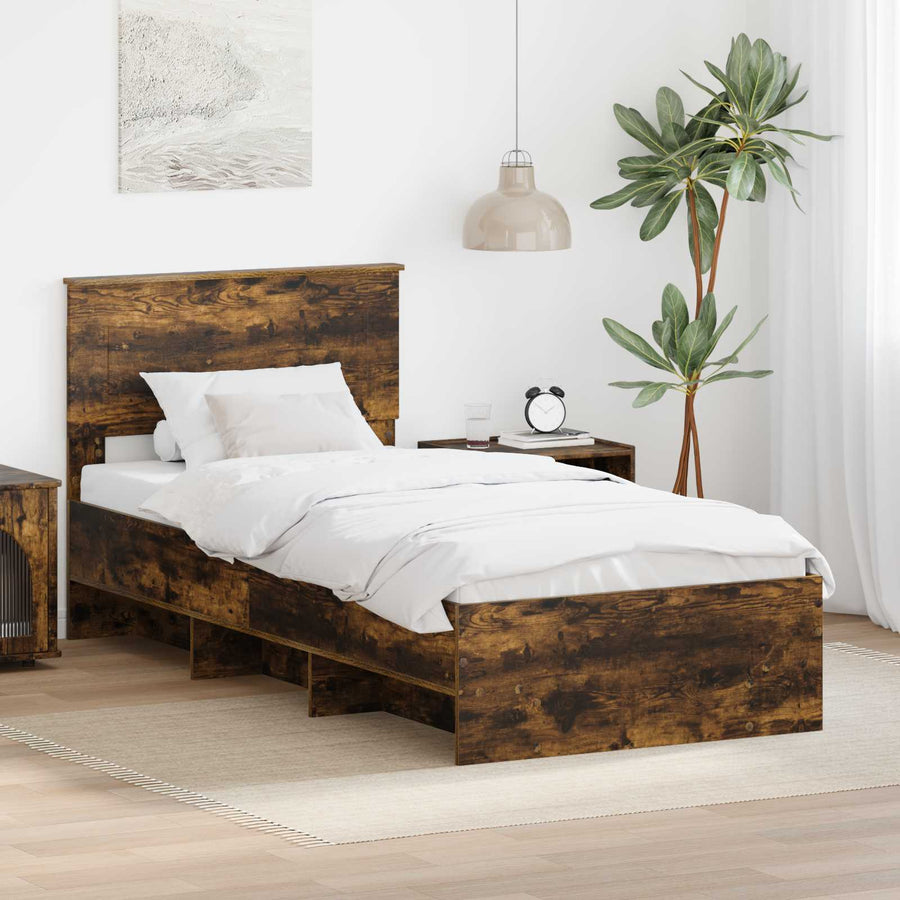 Bedframe met hoofdeinde Gerookt eiken 80 x 200 cm Bewerkt hout