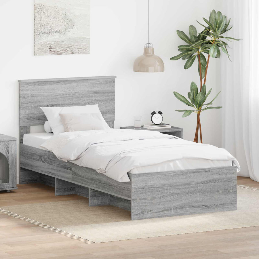 Bedframe met hoofdeinde Grijs Sonoma 80 x 200 cm Bewerkt hout