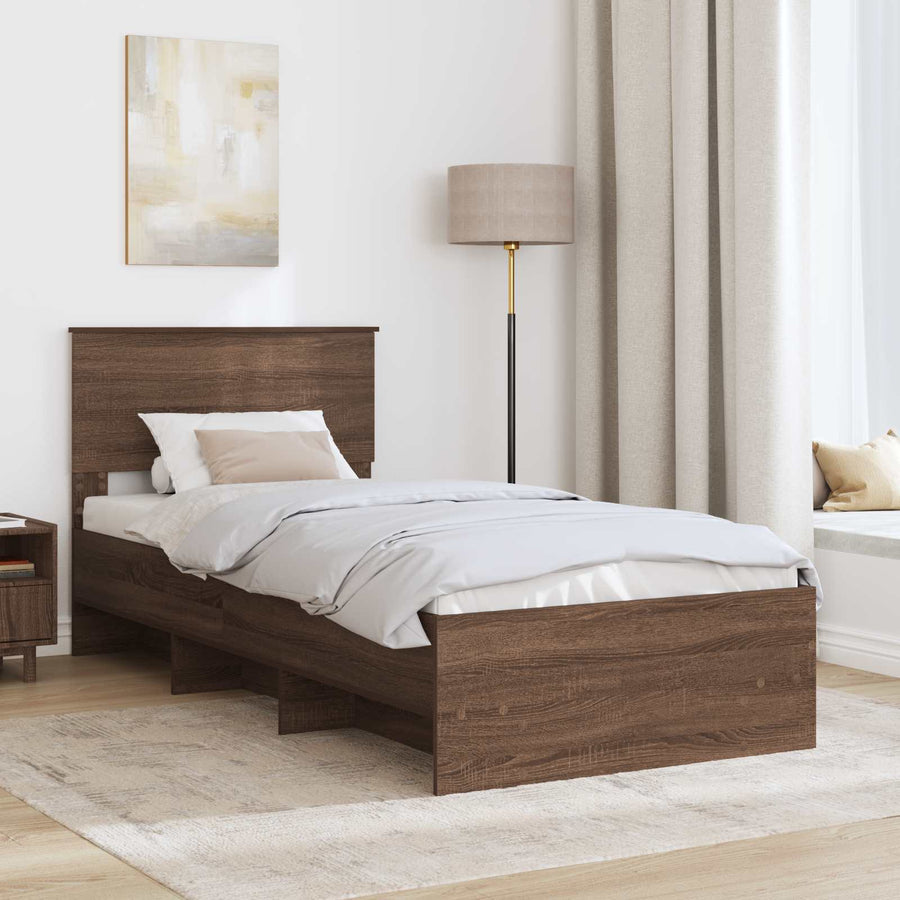 Bedframe met hoofdeinde Bruin Eiken 80 x 200 cm Bewerkt hout