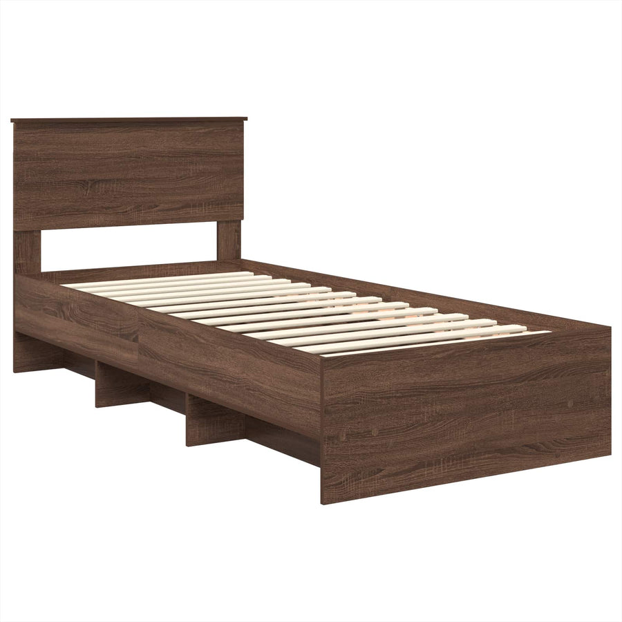 Bedframe met hoofdeinde Bruin Eiken 80 x 200 cm Bewerkt hout