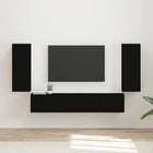 TV Wall Cabinet Set Wall-Mounted 4 pcs Black Engineered wood