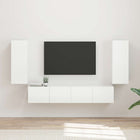 TV Wall Cabinet Set Wall-Mounted 4 pcs High Gloss White Engineered Wood