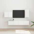 TV wandkast set 4 stuks wit bewerkt hout