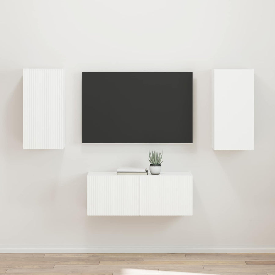 Tv-Meubelset Wandgemonteerd 2 Pcs Bewerkt Hout Wit